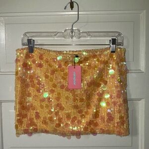 Edikted Sequin Mini Skirt in Yellow and Pink